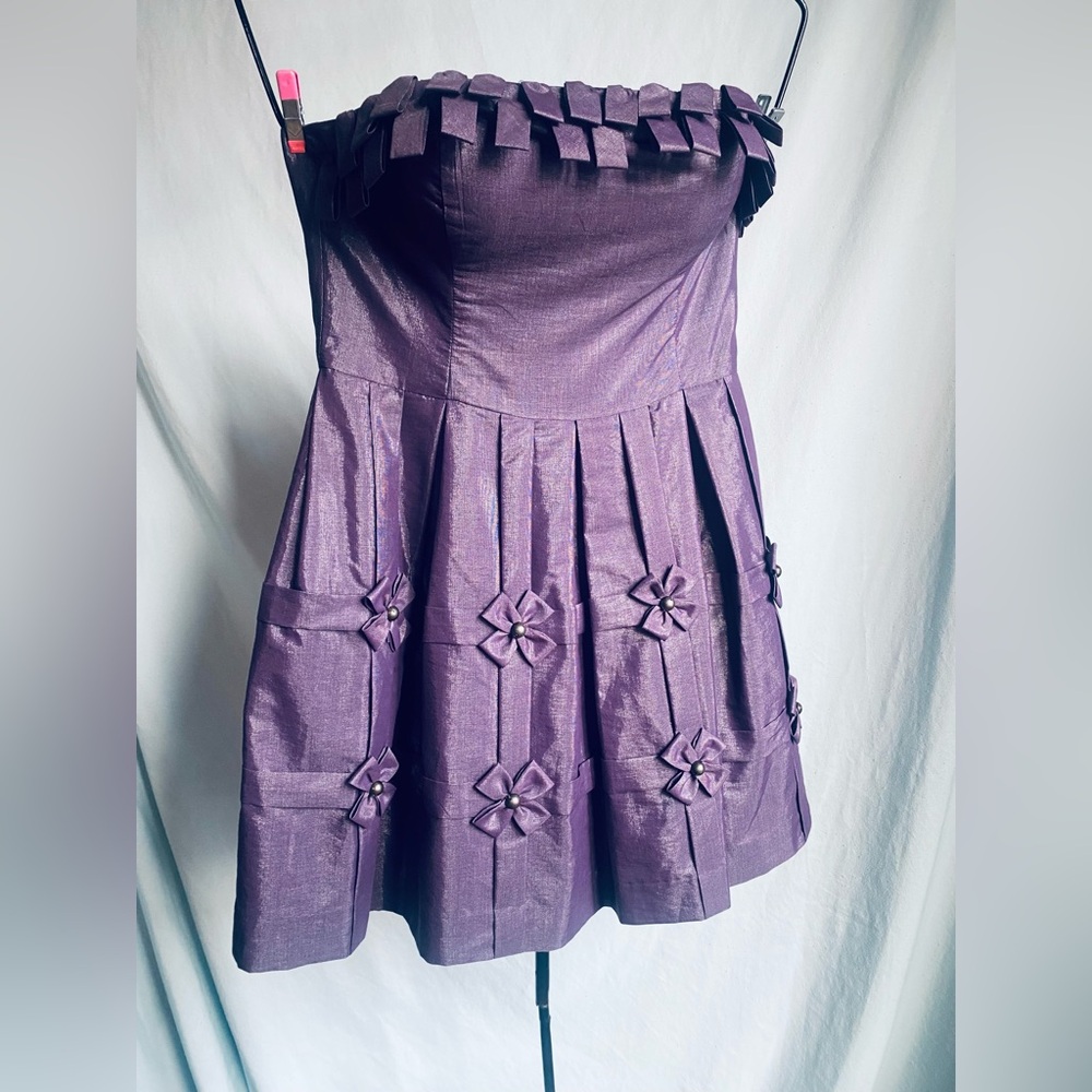 Adorable Purple Pleated Mini Dress strapless dress by XXI Medium